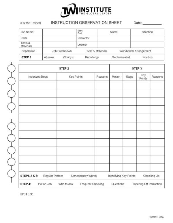 Job Instruction: Observation Sheet