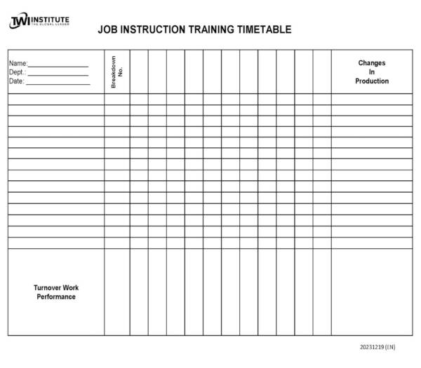 Job Instruction: Training Timetable