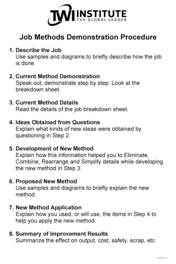 Job Methods: Demonstration Procedure Chart