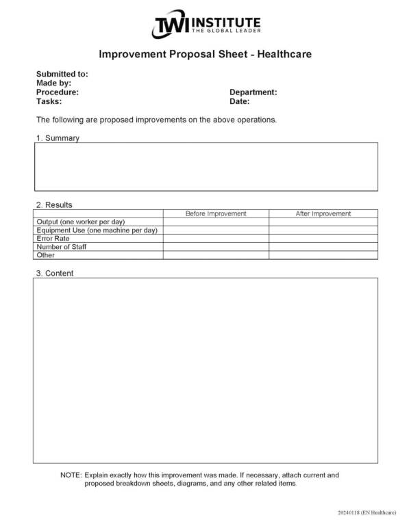 Job Methods: Healthcare Improvement Proposal Sheet