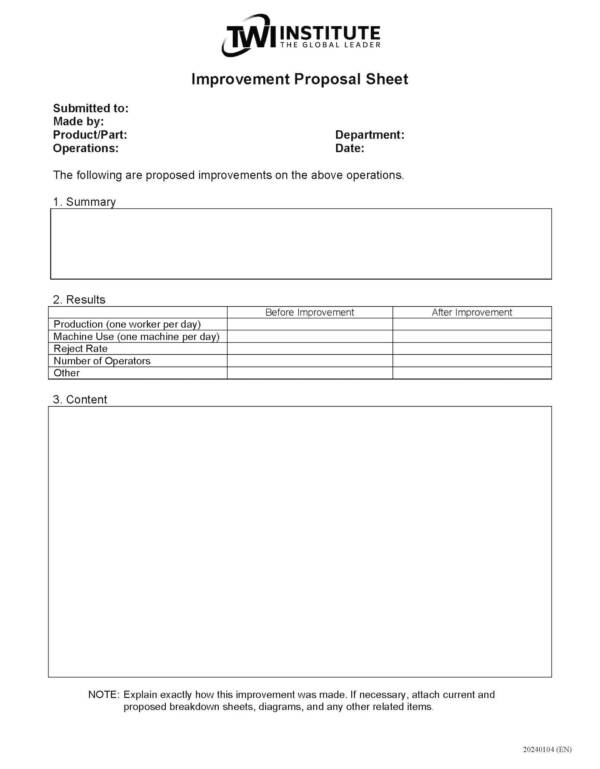 Job Methods: Improvement Proposal Sheet